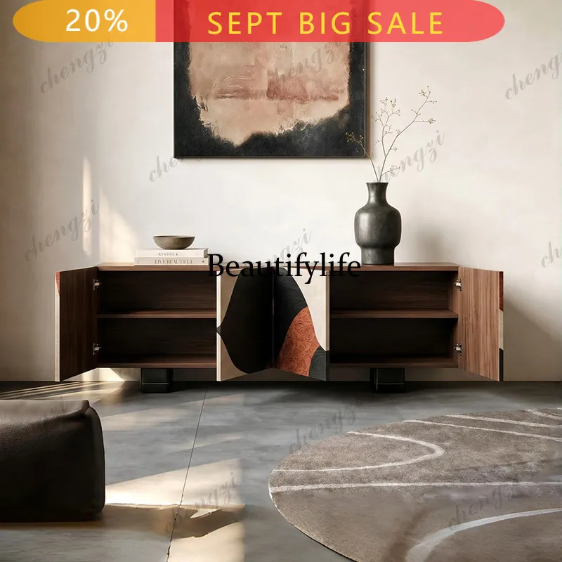 B178  Solid wood dining side cabinet artistic sense living room storage cabinet retro four-door entrance locker