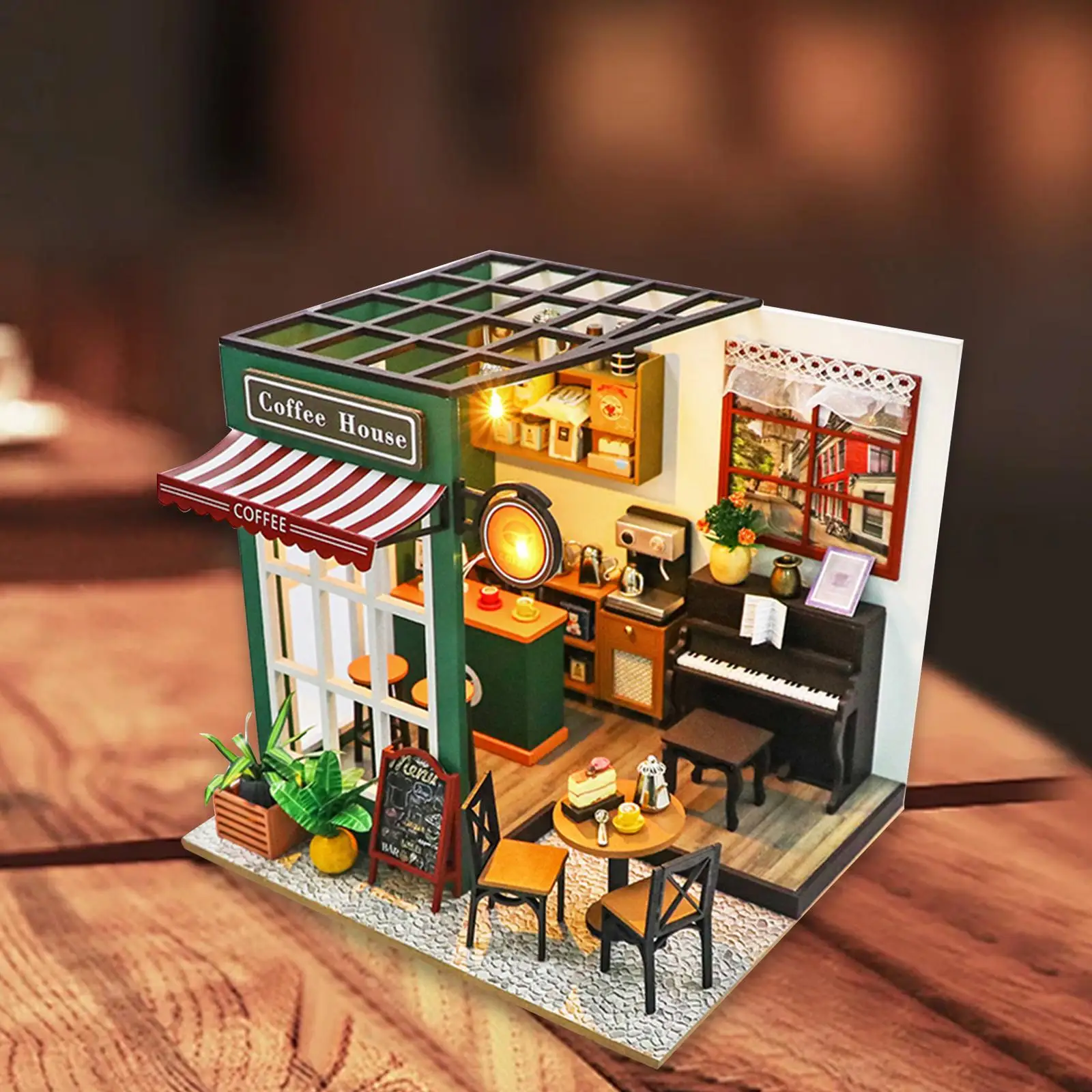 Coffee Shop Miniature Doll House Kit 3D Wooden Puzzle Doll House for Teens Creative Gift Kids Adults Family Valentine's Day