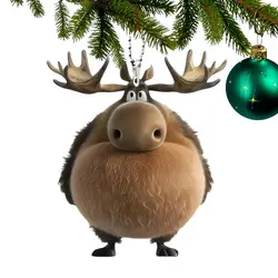 Elk Christmas Tree Ornaments Acrylic Cartoon Moose Ornaments for Christmas Tree Car Hangable Pendant 2D Flat Seasonal Decor for