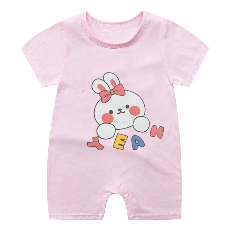 Pink Cartoon Cute Baby Girl One-piece Clothes Romper Summer Clothes Newborn Baby Bodysuits Toddler Costume Short Sleeve Jumpsuit