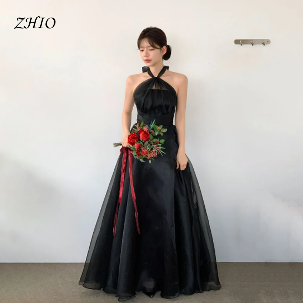 

ZHIO Halter Sleeveless Evening Dress Korea Wedding Photo Shoot Dress Elegant Silk Organza Floor Length Party Customized