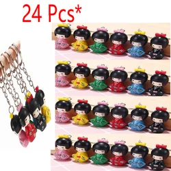 24 pcs/Lot Japanese KOKESHI Doll Key chain Metal Key Ring Charms Party Gifts