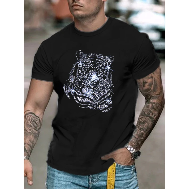 New Mens Quality Oversized Fashion y2k Summer Tee Tops  Designer Angel wing Rhinestone Club Short Sleeve Street O-Neck t-shirt