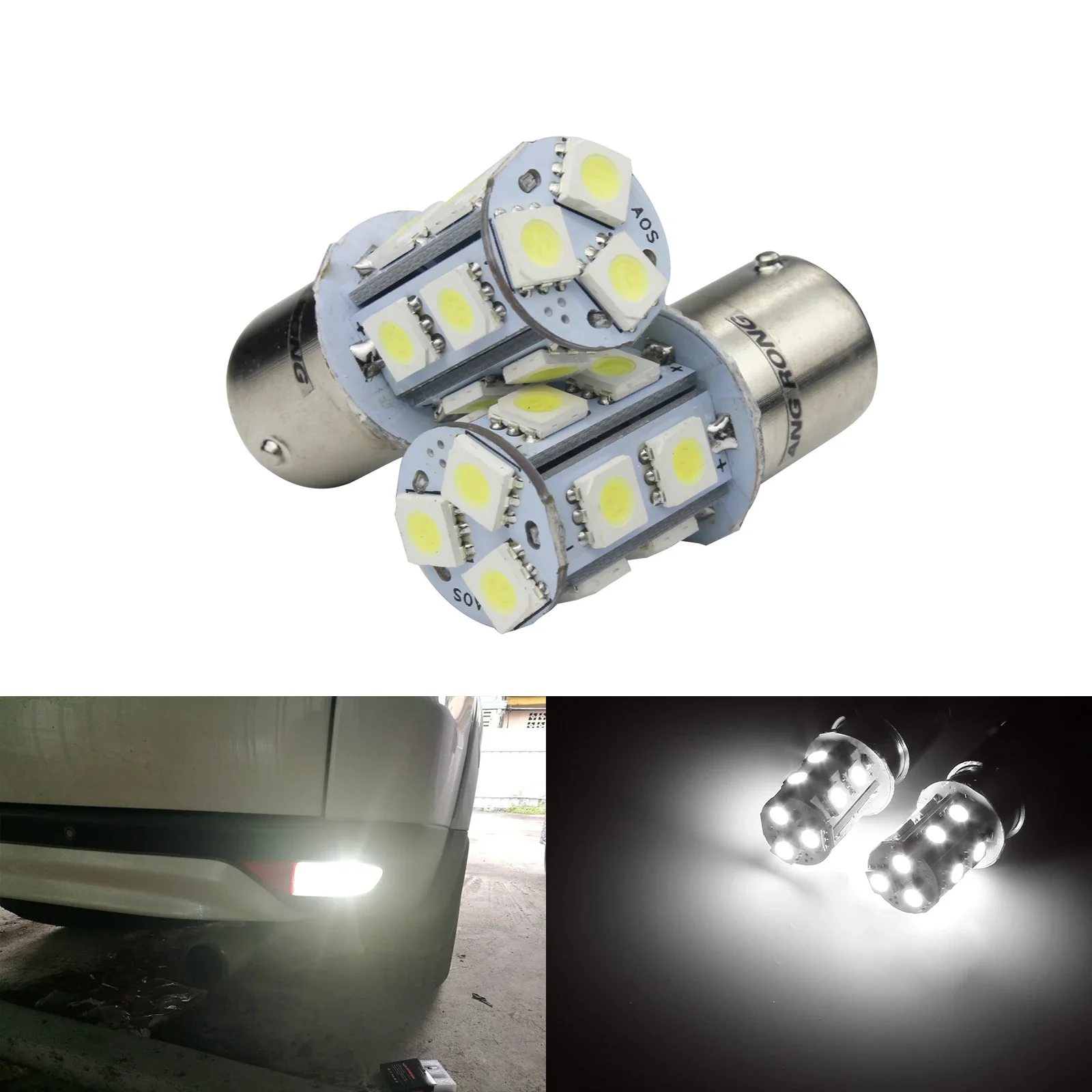 ANGRONG 2X 1156 BA15S 13 SMD 5050 R10W LED White Car Light Fog Brake Reverse Lamps Auto Daytime Running Signal Bulb