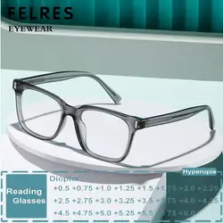 Square Transparent Gray Reading Glasses Men Fashion Computer Eyeglasses Women Blue Light Blocking Optics Presbyopic Glasses