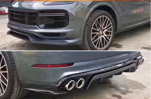 

For Porsche Cayenne S /Coupe PP Matte Black Bumper Front Lip Rear Diffuser Trunk Spoiler THT Body Kit