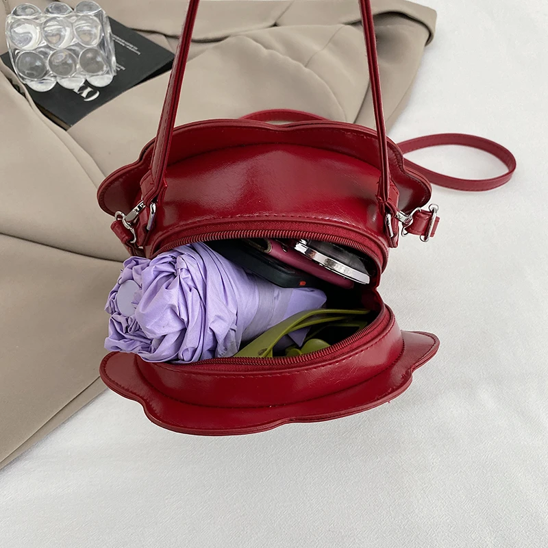 Women's Creative Shoulder Bag Round Clock Shape Crossbody Bag Retro PU Leather Designer Sweet Girl Phone Purse and Small Handbag