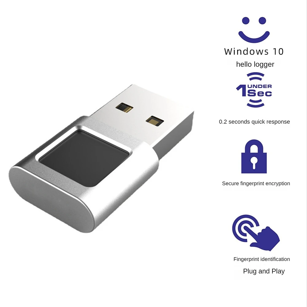 AED7-Silver USB Fingerprint Reader Module Hello Fingerprint Dongle For Windows 10/11 Laptops