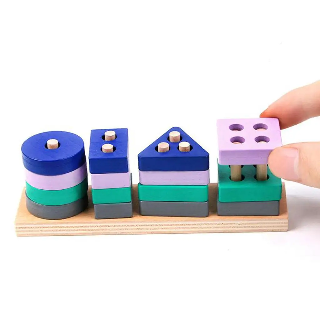 16 Pieces of Wooden Blocks Geometric Shape Puzzle Sets (multicolor)