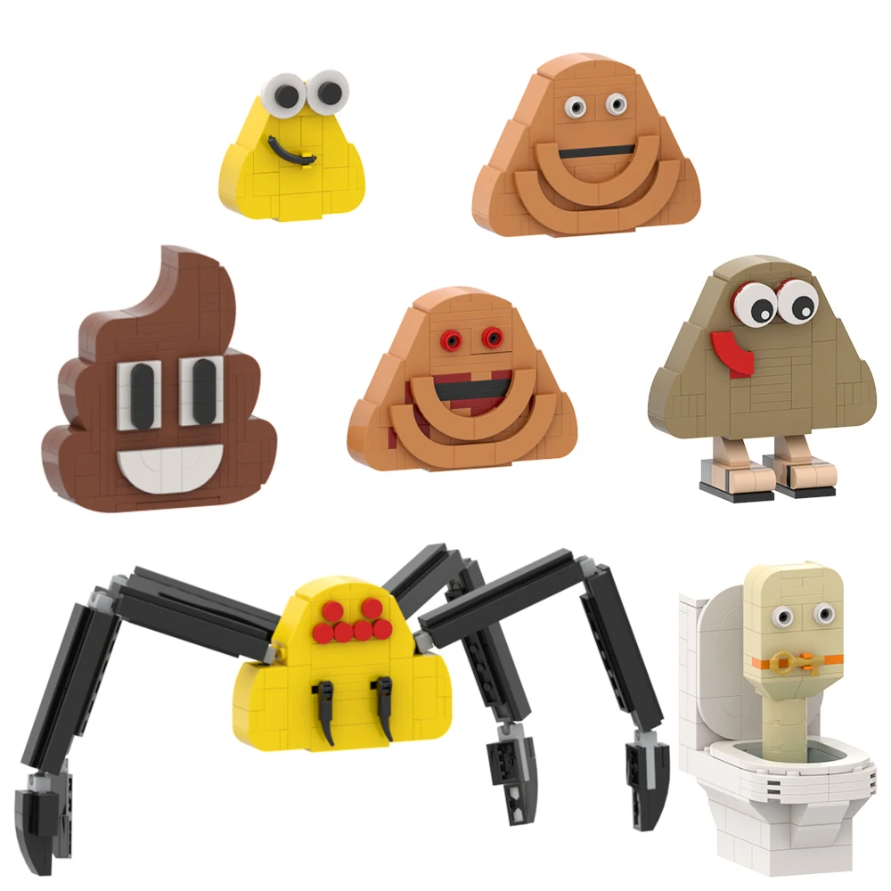 MOC Pet poop Games Building Block Set Bous-Revenges Character Bou Pou Bou Pou Poulina Poop Emoji Toilets Head Model Bricks Toys