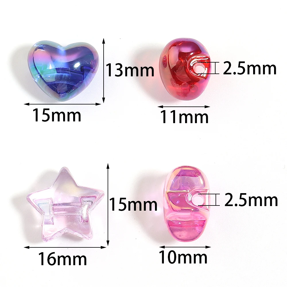 10 Stück/Set UV-beschichtete Acrylperlen mit großem Loch, Stern- und Herzform, lose Abstandsperlen für Schmuckherstellung, DIY-Schlüsselanhänger-Zubehör – Detail 1