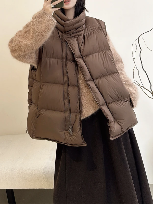 

Пуховый жилет с воротником-стойкой, повседневный, с наполнителем из 90% белого гусиного пуха, теплый, стандартной длины, на молнии, осень-зима