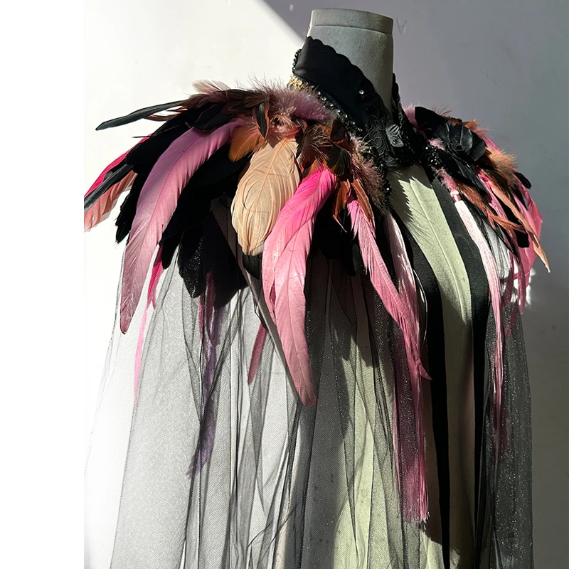 Customization Adult Feather Cloak Headmade Feather Shawl Punk Gothic Woman Dress Up Carnaval Party Prom Costume Rave Accessories