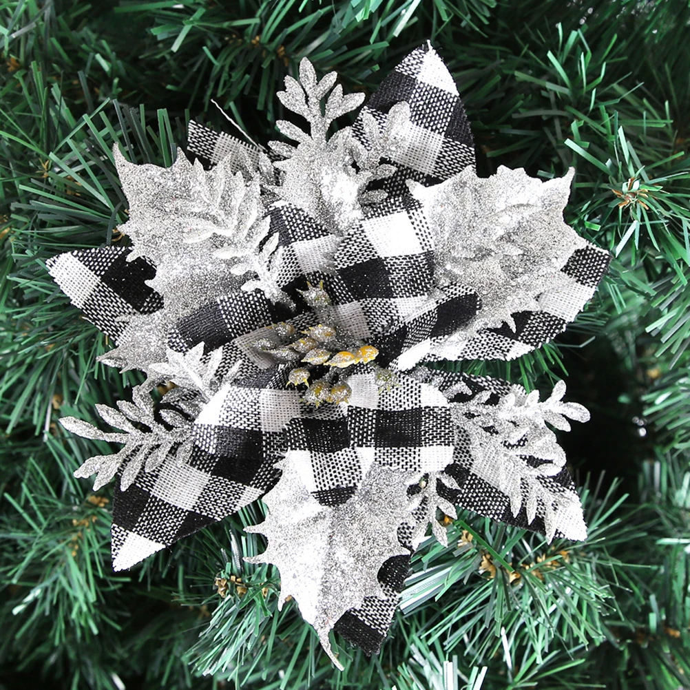 

12pcs Artificial Christmas Flowers Decorative Cloth naments for Xmas Tree Wreath Party Wedding New Year Festivals