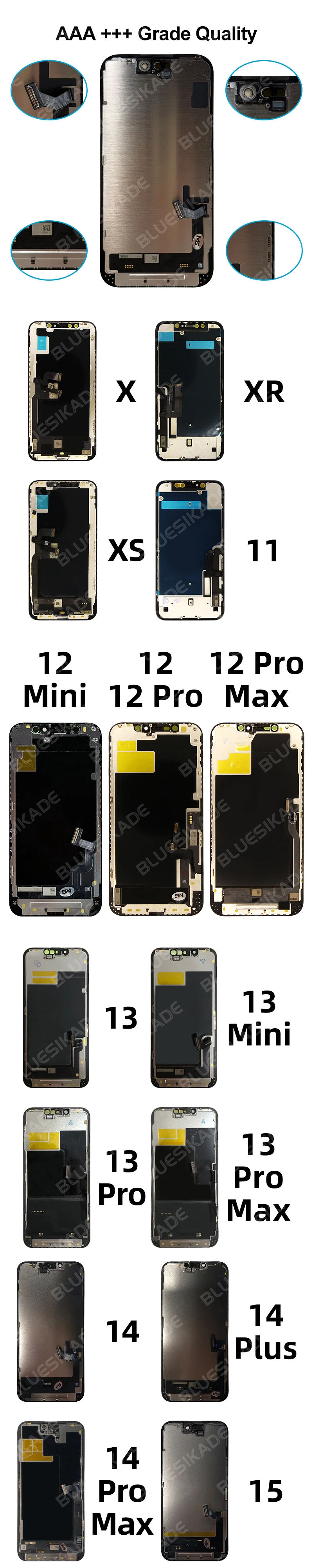 OLED For iPhone X XR XS MAX LCD With 3D Touch Screen Digitzer Assembly For 11 Pro Max 12 Pro Max Display 13 MINI 14 Plus 15