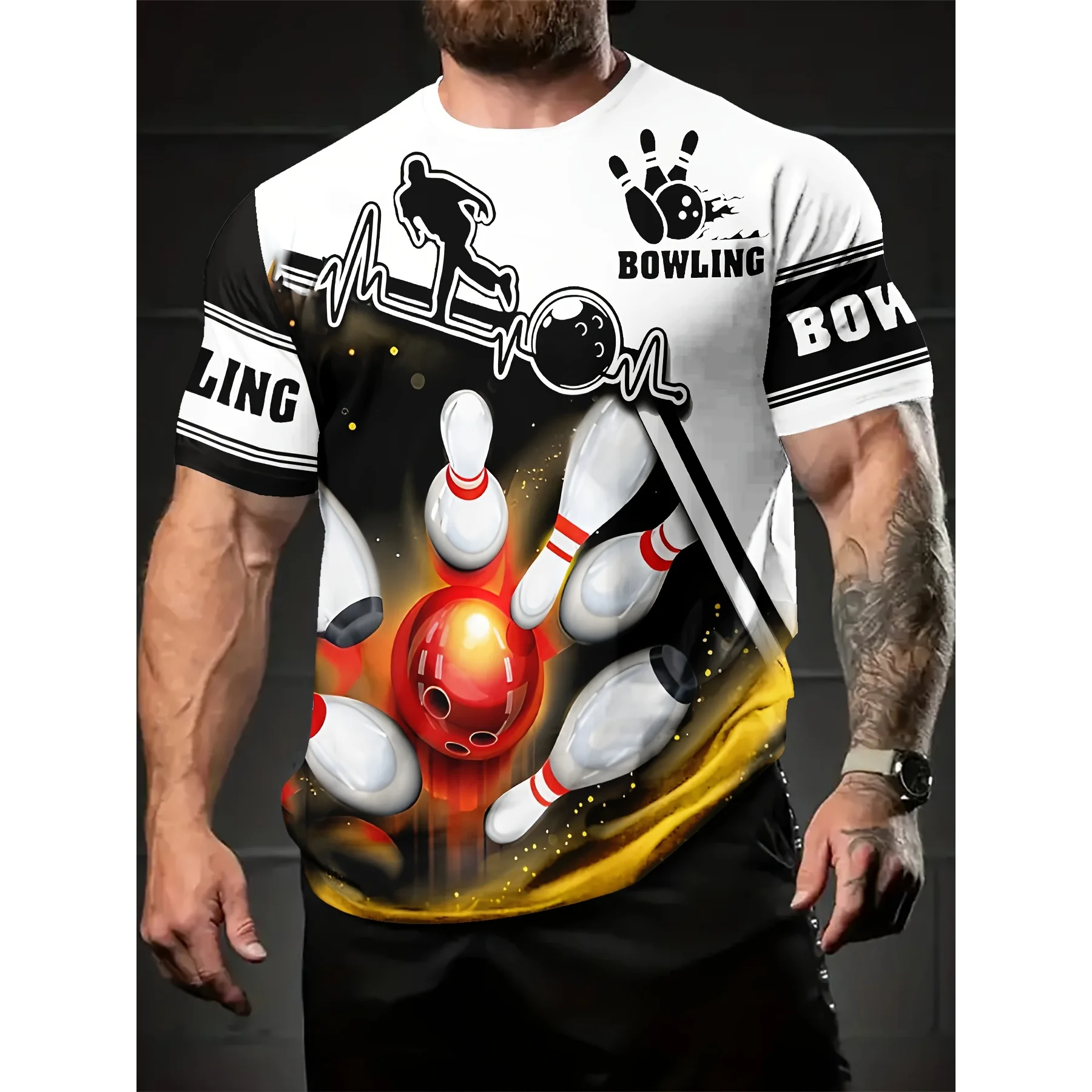 

Fashion Bowling Sports Men's T Shirt Funny 3D Print Short Sleeve Tees Summer Casual O-neck Customizable Name Loose Clothing Top