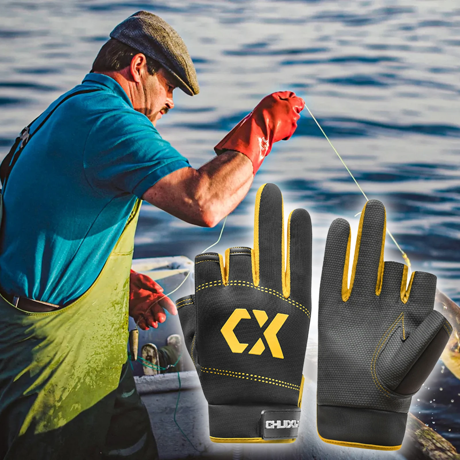 Fishing Gloves Men UPF50+ Sun Protection Anti-Slip Summer Gloves with Mesh Breathable for Fly Fishing and Outdoor Sports