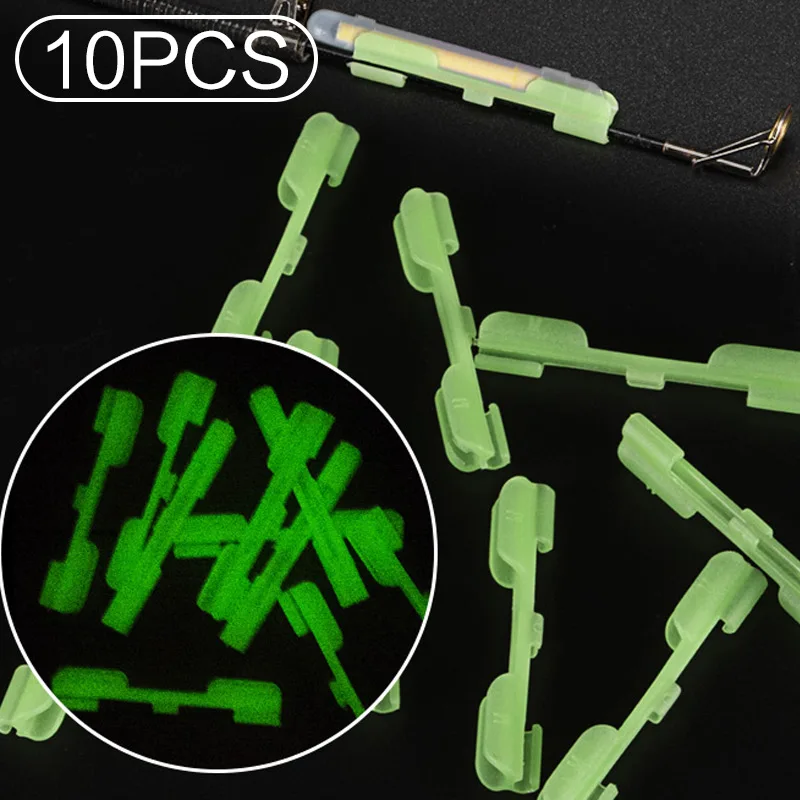 FLYSAND-Palo de luz de pesca nocturna, Clip ABS, flotador de pesca, soporte de luz con punta, efecto luminoso, Clip de palo de luz, tarjetero, 10 unids/bolsa