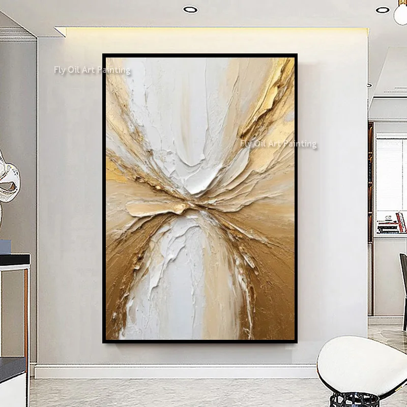 Handmade Gold Burst Relief Wall Art, Radial Impasto Texture Painting, Modern Luxury Foyer & Living Room Canvas Decoration