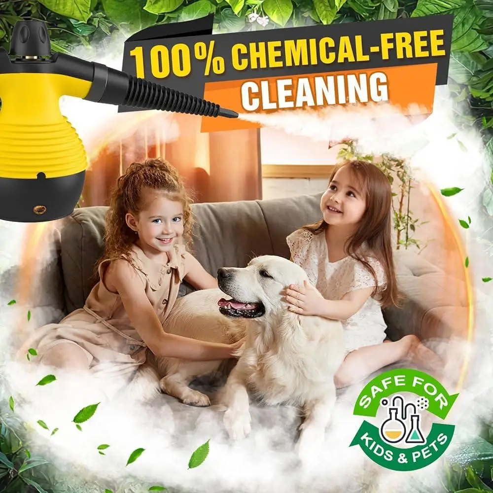 يده البخار نظافة المحمولة متعددة الأسطح باخرة 1050 واط ارتفاع ضغط 9 قطعة اكسسوارات قفل أمان 12.8 أوقية خزان المياه