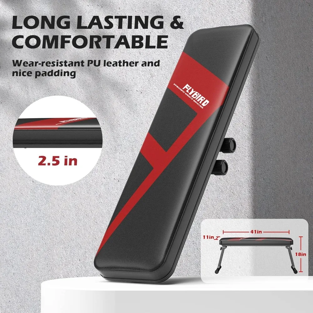 FLYBIRD مقعد مسطح قابل للطي قابل للتعديل لتدريب القوة، مكبس مقاعد البدلاء، سعة 600/1000 رطل في موديلين #6
