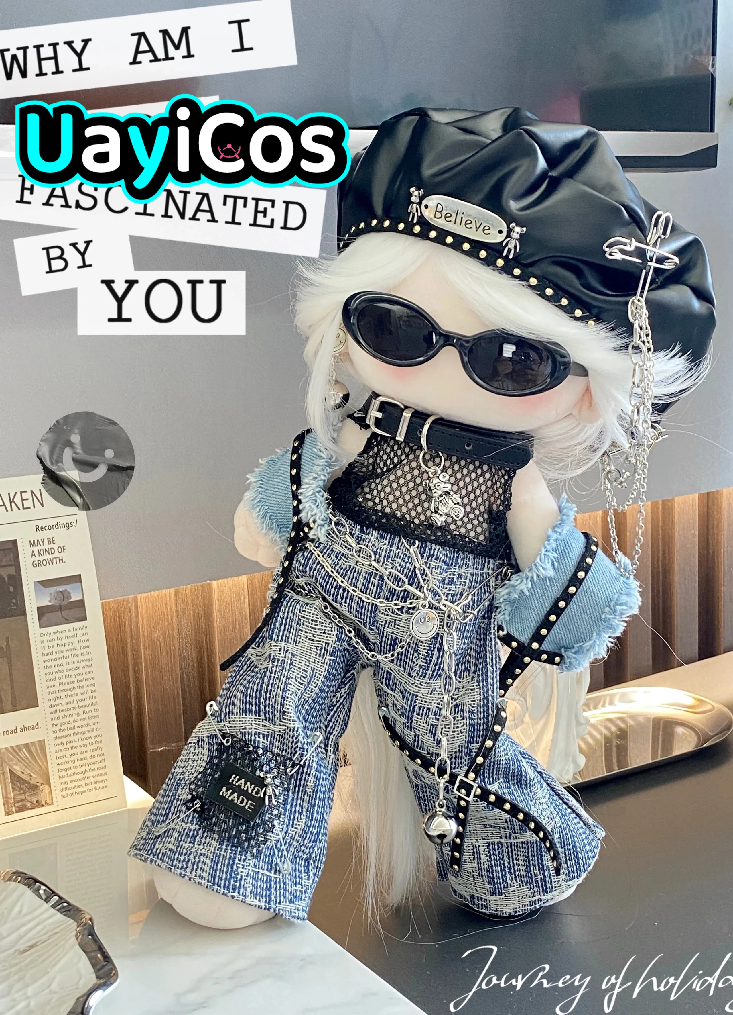 20cm 30cm vestiti per bambole Rock Punk Fashion Jeans coniglio orecchio berretto Hot Girl Suit farcito peluche accessori per bambole Anime giocattolo per bambini