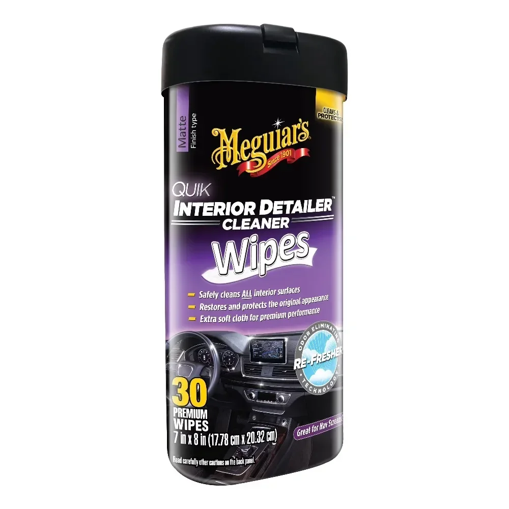 30 Quick Interior Car Detailing Wipes, Multi-Purpose Cleaner Wipes for Auto Dashboard, Steering Wheel, Leather, Vinyl & Plastic, Streak-Free Shine, 30 Count