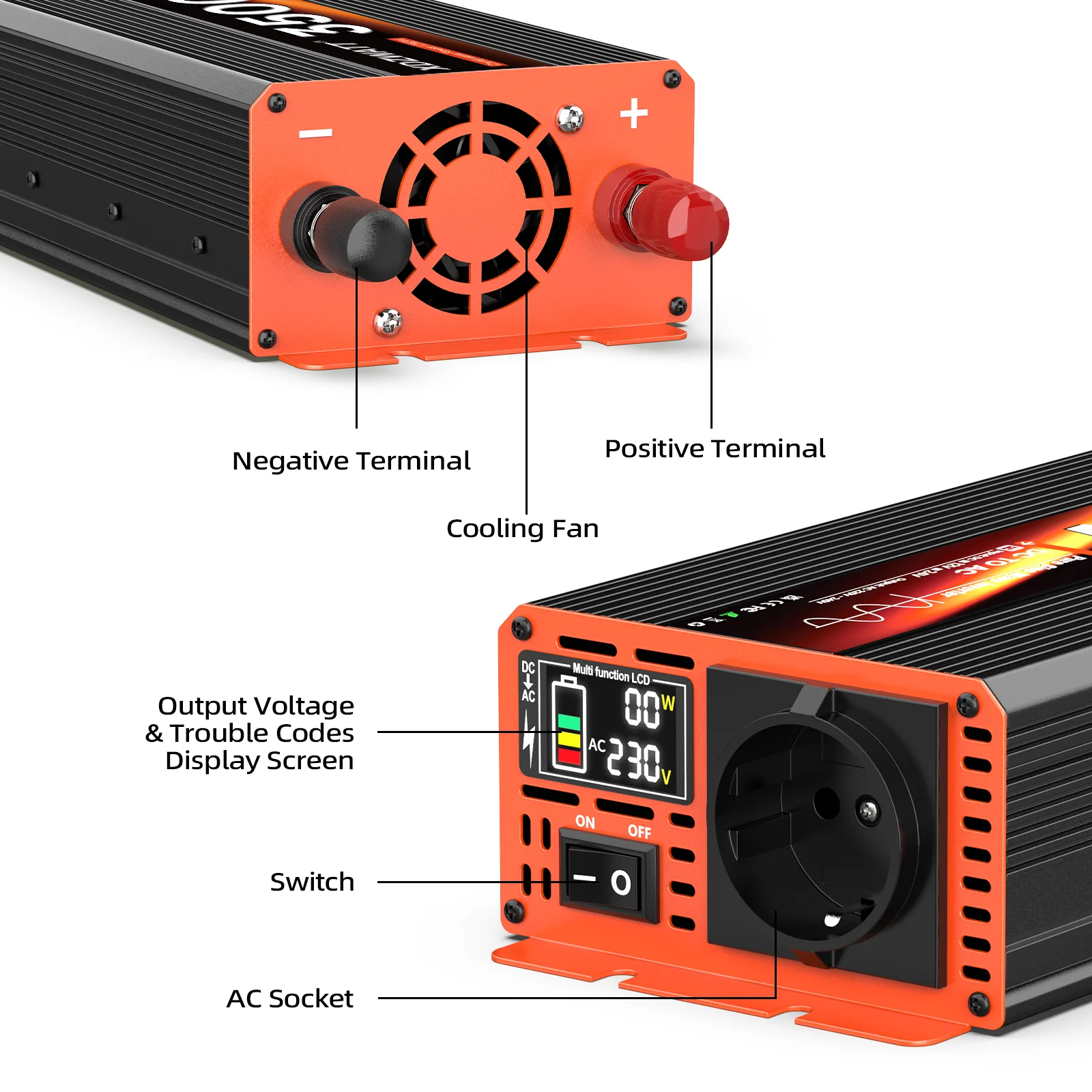 3500W Peak Power Pure Sine Wave Inverter DC 12V to AC 220V 230V EU Socket For RV Travel Household Appliances LCD Display Protect