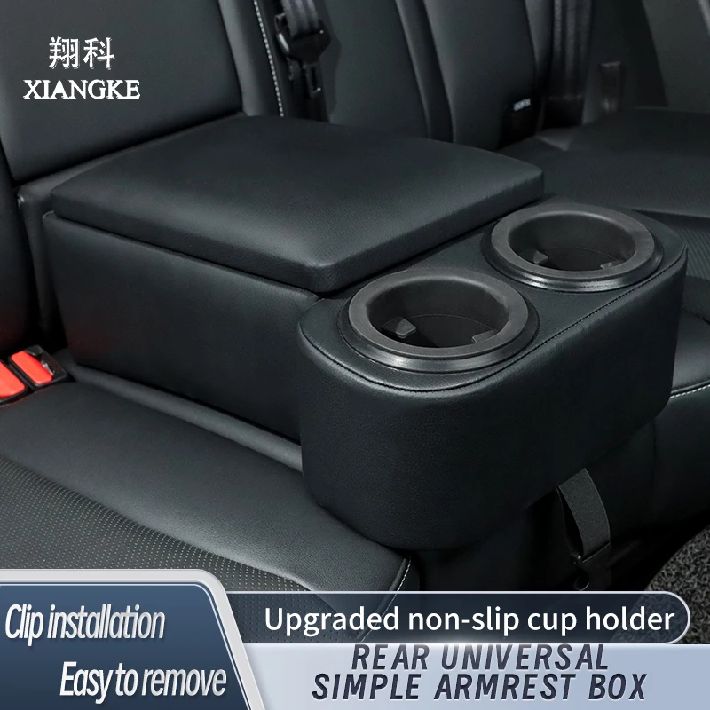 

Rear Universal Simple Black Armrest Box Dual Cup Holders Storage Apartment Tesla Model Y Armrest Box