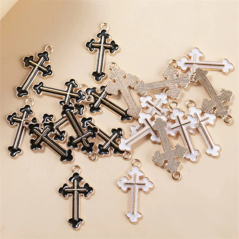 10pcs/lot White Black Cross Oil Drop Charms DIY Bracelet Necklace Making Pendant For DIY Handmade Jewelry Accessories