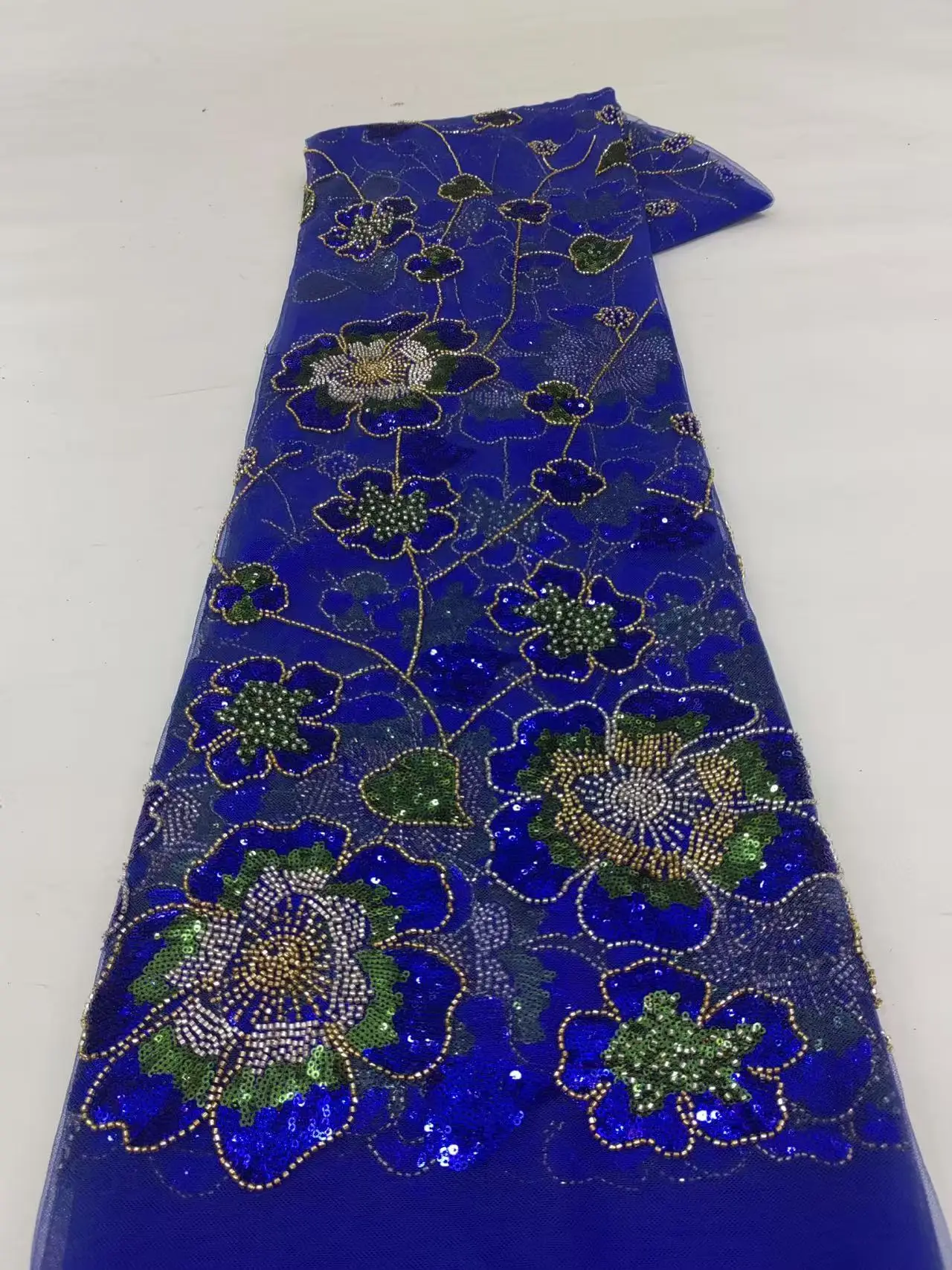 

2025 синяя африканская кружевная ткань с блестками, высокое качество, тюль, кружево, французская нигерийская сетка, кружевная ткань с бисером для шитья свадьбы Hm220-1