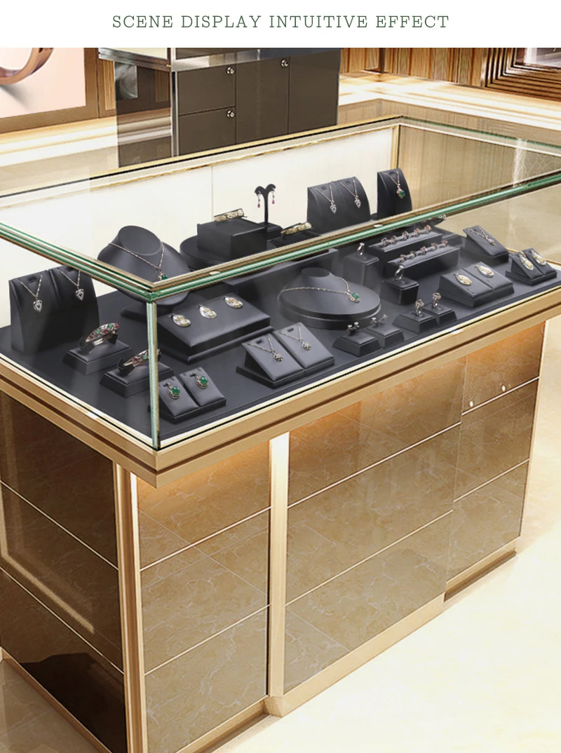 Black PU Leather Jewelry Display Riser Window Counter Top Presentation Board Organizer Showcase Collectible Necklace Holder Base