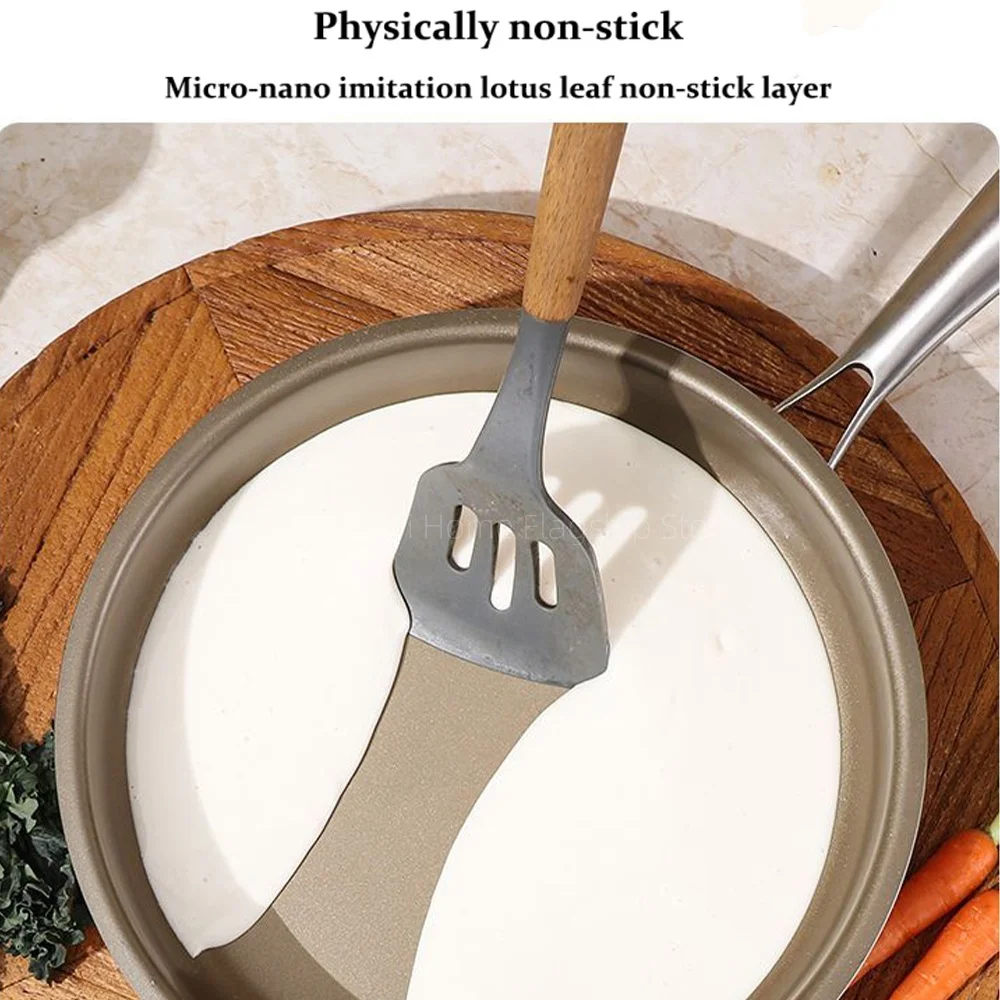 مقلاة من التيتانيوم غير لاصقة من الفولاذ المقاوم للصدأ مقلاة شريحة لحم البيض المنزلية طباخ التعريفي موقد غاز وعاء الطبخ تجهيزات المطابخ المطبخ #5