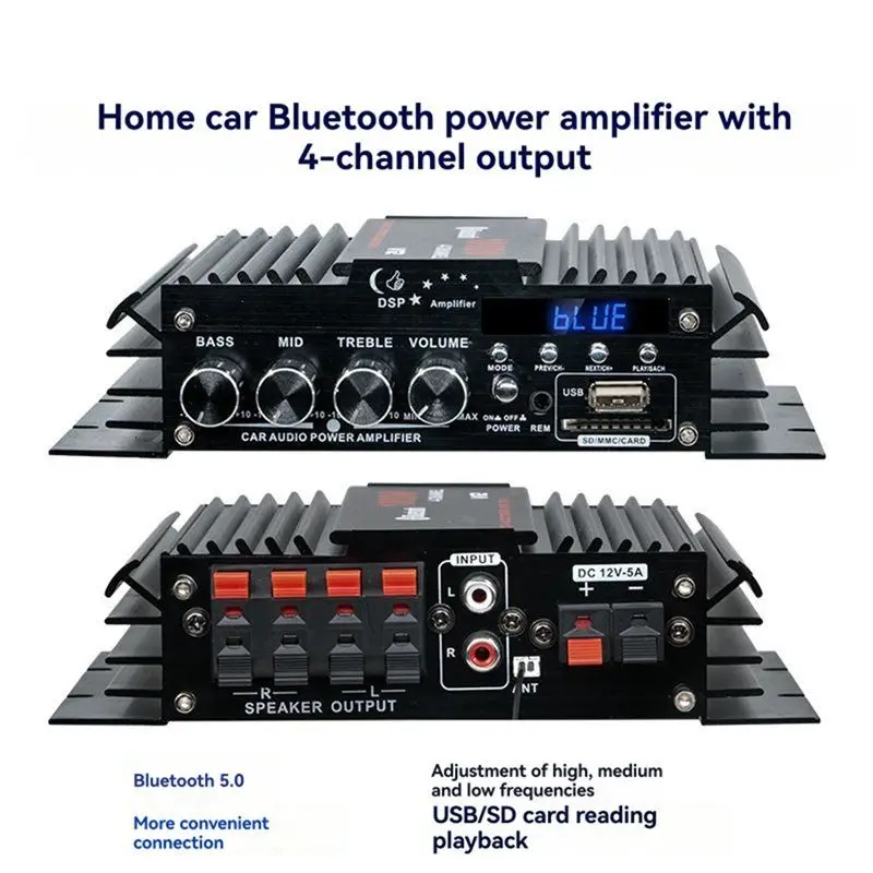 AS95-لسيارة الكمبيوتر المنزلي USB بلوتوث 5.0 مكبر للصوت 4 قناة 12 فولت Hifi صوت ستيريو أمبير موسيقى بدون فقدان #3