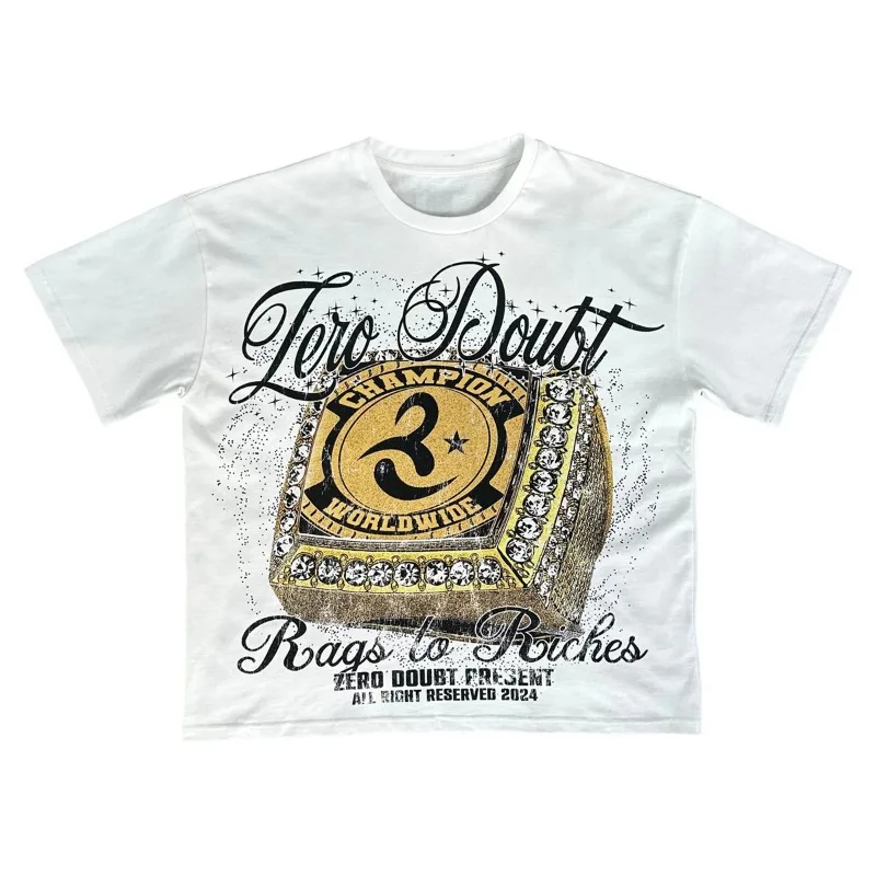 

Rags 2 Riches Ring Tee Y2K Men sweatshirt Trendy Pattern Color Change Print Solid Color Unisex Tshirt American style casual tops