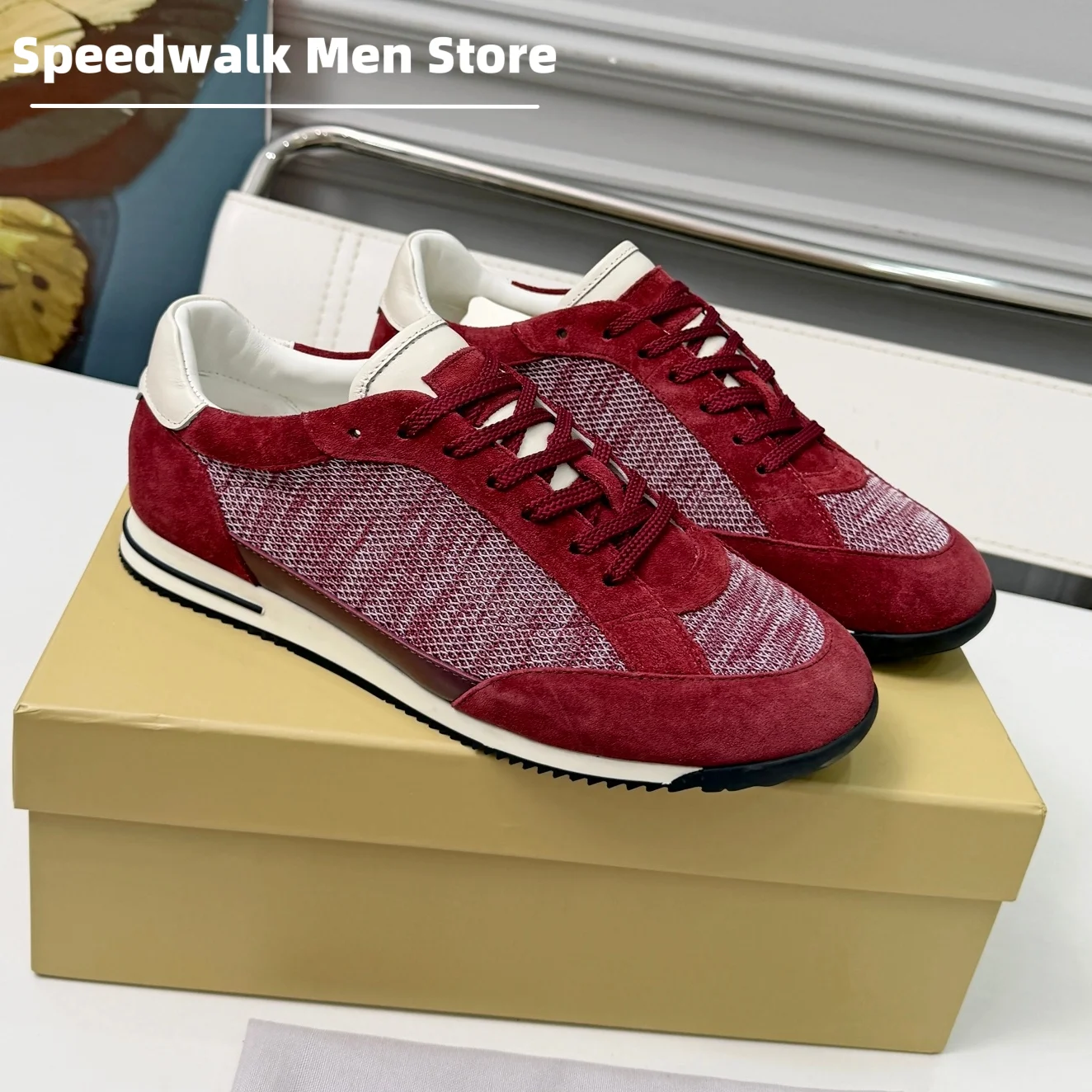 Men Suede Breathable Mesh Patch Retro Trainers Thin Layer Cushion Sole Non Slip Lightweight Daily Walking Casual Sneakers
