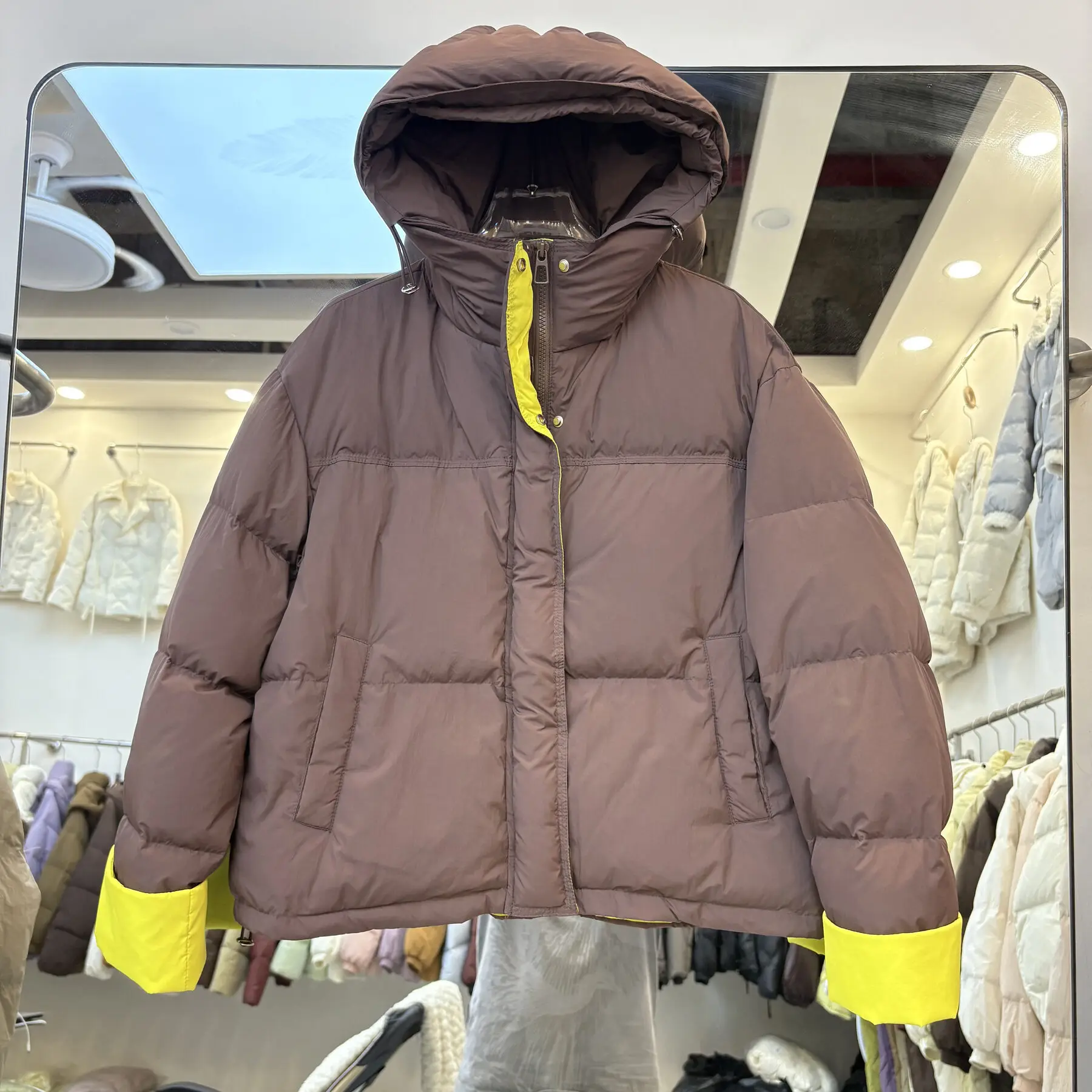 Winter Hooded Warm Waterproof Parker Jacket Female Color Blocking Splicing Down Jacket Women White Duck Down Zipper Outwears