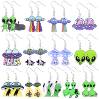 Funny Cartoon UFO Animal Design Dangle Earrings Cute PartyStyle Acrylic Jewelry Adorable Female Gift