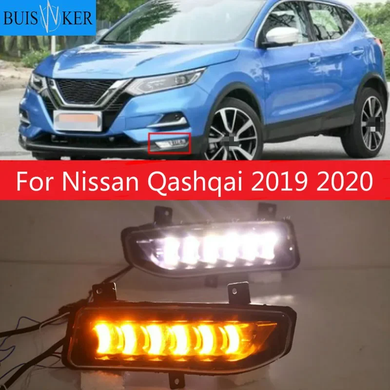 

1Pair For Nissan Qashqai 2019 2020 LED Daytime Running Light Dynamic Turn Yellow Signal Car DRL 12V LED Fog Lamp