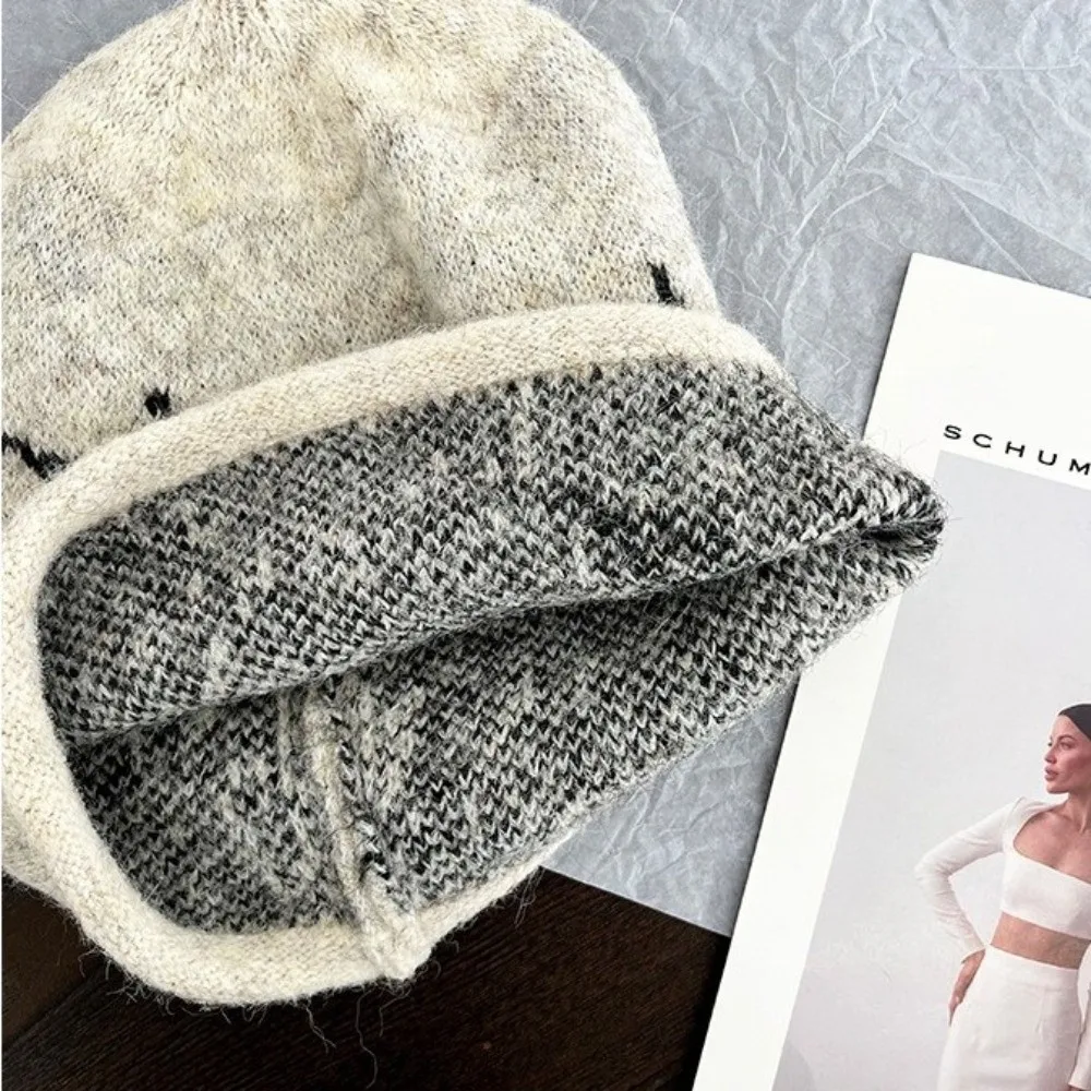 Y2K Style Star Patterned Beanie Cap Elastic Edge Curl Knitted Hat Soft Brimless Ear Protection Slouchy Hat