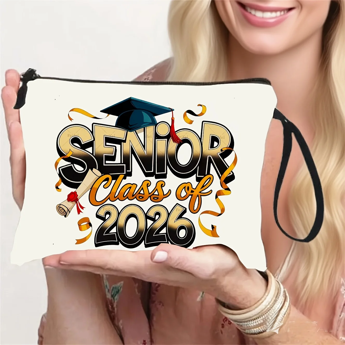 Graduation-Themed & Lightweight Zipper Pouch Suitable For 2026 Graduate Celebration - Portable Travel With Wrist Strap Machine-