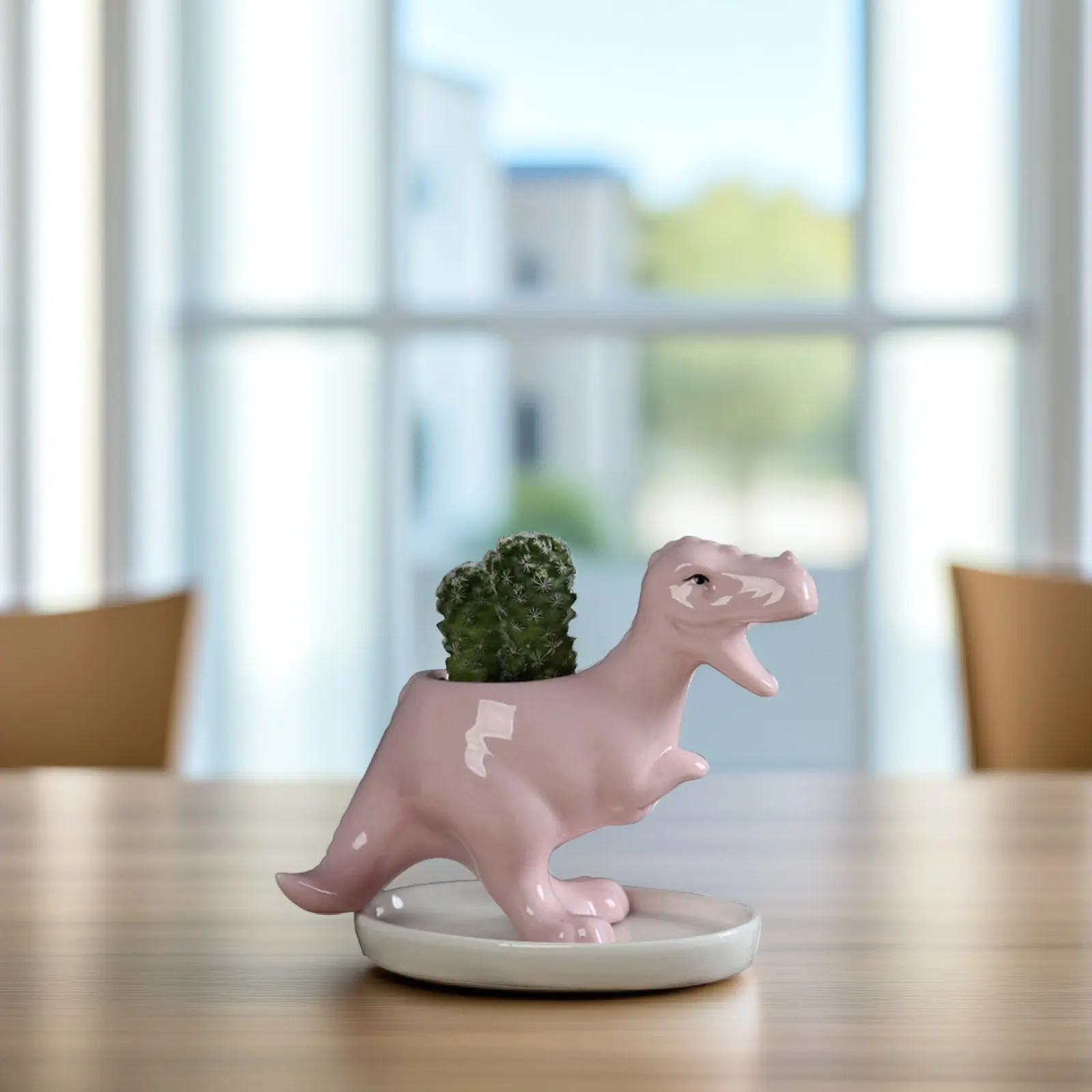 1Pcs Ceramic Dinosaur Flowerpot Pink Creative Succulent Plant Pot Cartoon Tyrannosaurus Basin Desktop Ornament Home Office