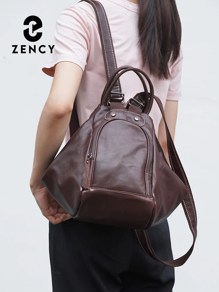 Zency Genuine Leather Women's Backpack Knapsack Large Capacity 2024 Designer Shoulder Bag Rucksack For Travel Large Capacity Bag