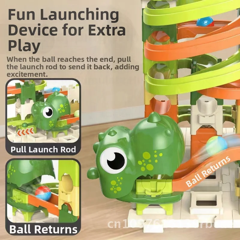 Dinosaur Themed Ejection Ball Track Building Blocks Set - Big Particle Educational Toy for Children Adventure & Learning Fun