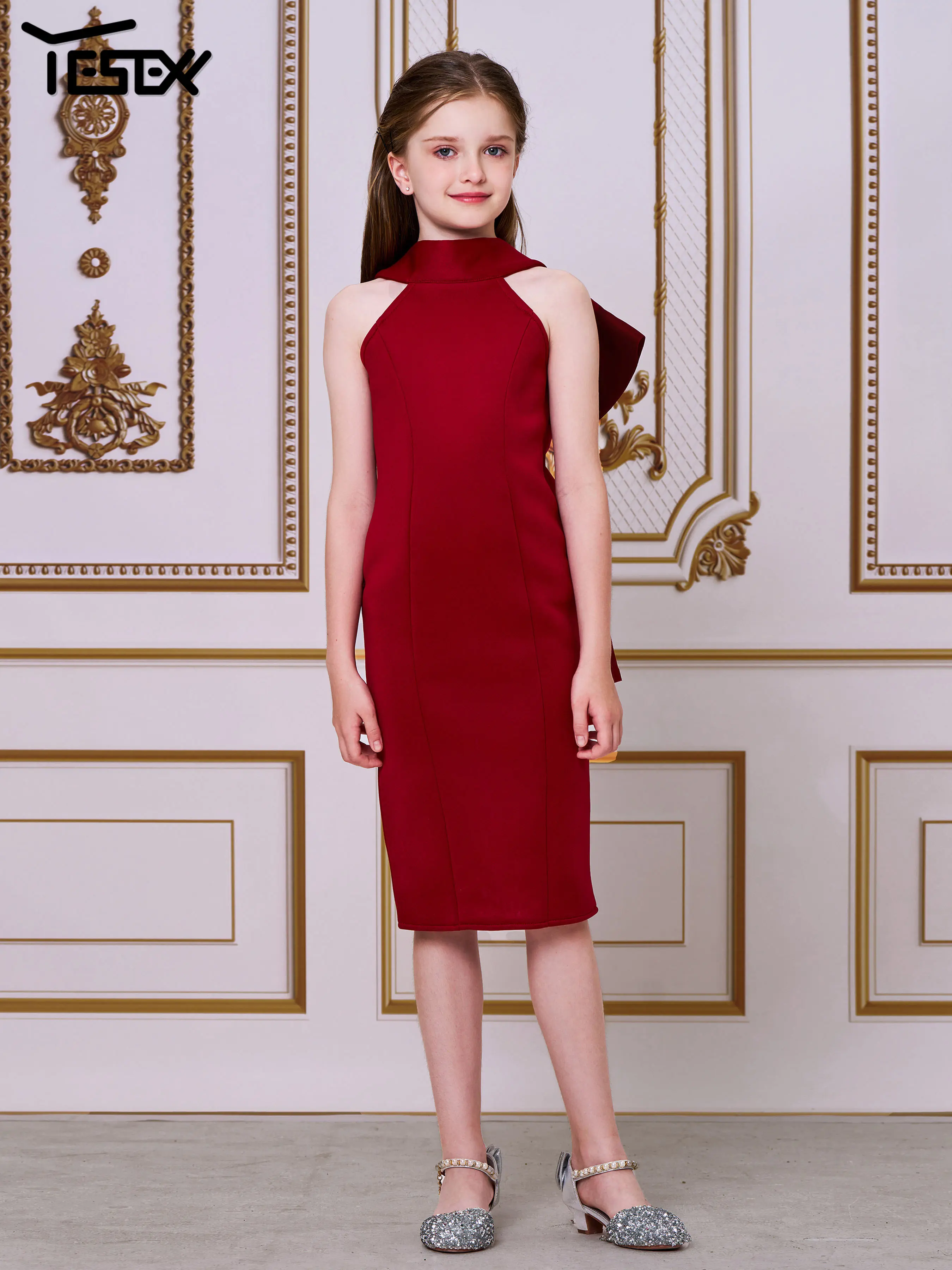 Yesexy Burgundy Chic Elegant Woman Children's Evening Elegant Beautiful Formal Occasion Perform Wedding Birthday Party Dresses