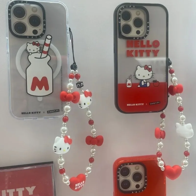 Hello Kitty Phone Chain Cute Cartoon Women's Beaded Phone Case Hanging Rope Key Jewelry Kawaii Girl Holiday Gift