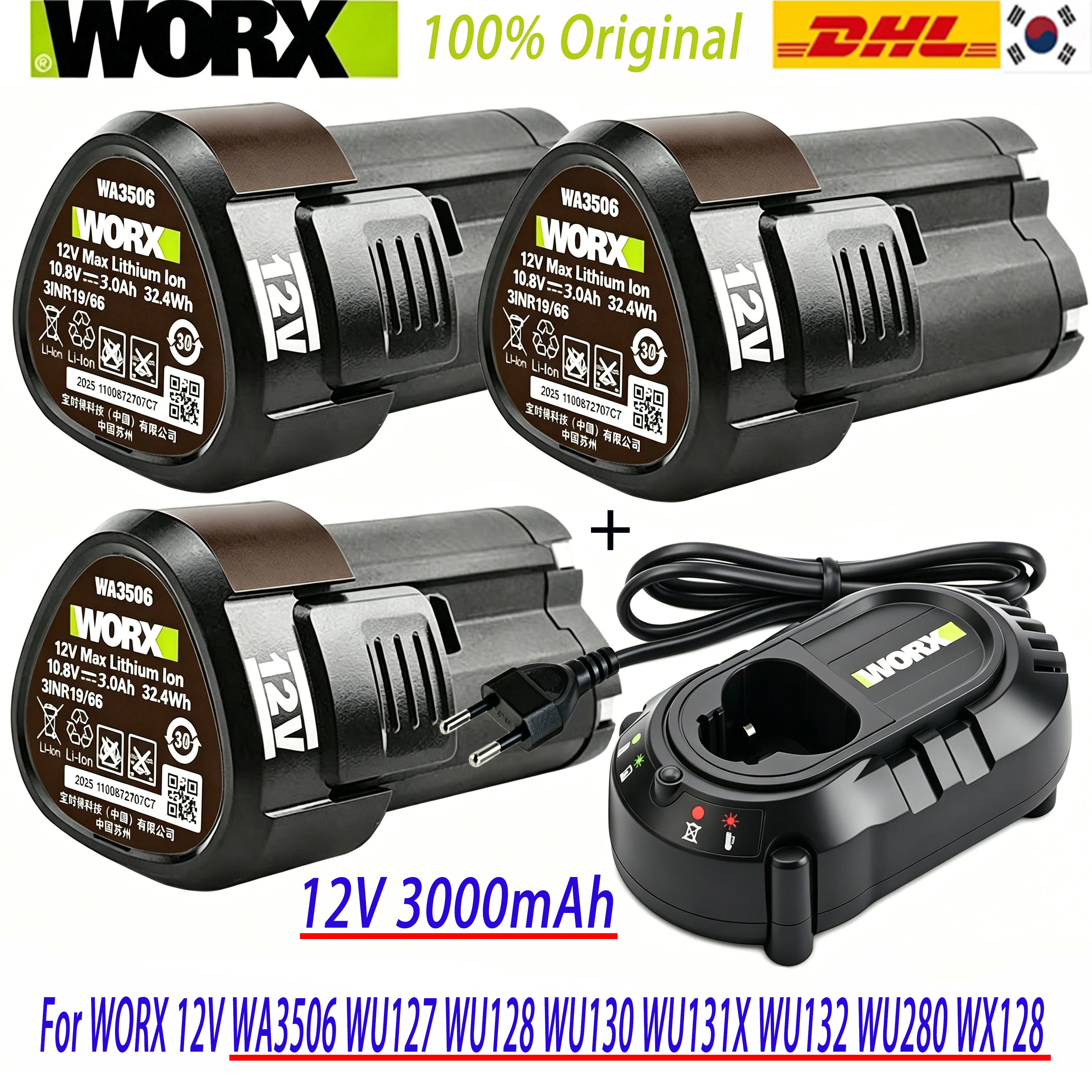 

100% Original 12V 3000mAh for WORX 12V WA3506 WU127 WU128 WU130 WU131X WU132 WU280 WX128 WX129 WX540 Electric Tool Battery