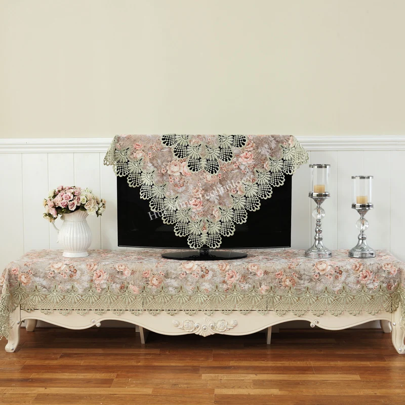 Tablecloth Table Green Embroidered Dining Table Cover Table Cloth Round Flower Fresh Lace Fabric Tv Cabinet Dressing Dust Cover