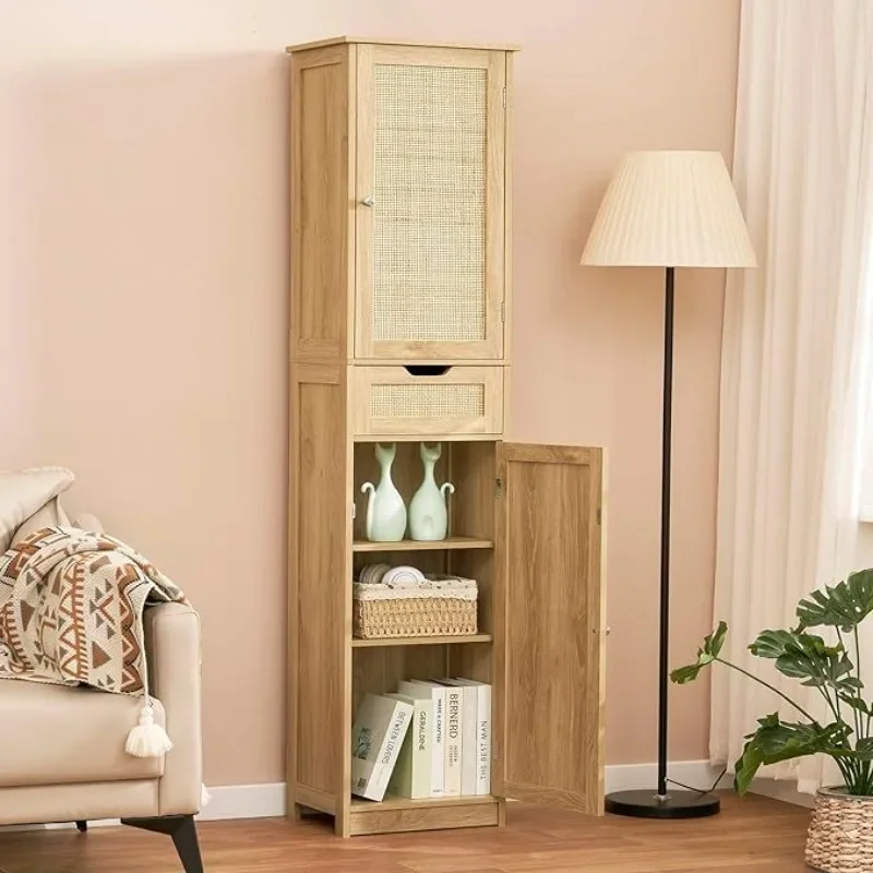 Rattan storage cabinet against the wall with baffle drawers Eco-friendly bookcase Side cabinet
