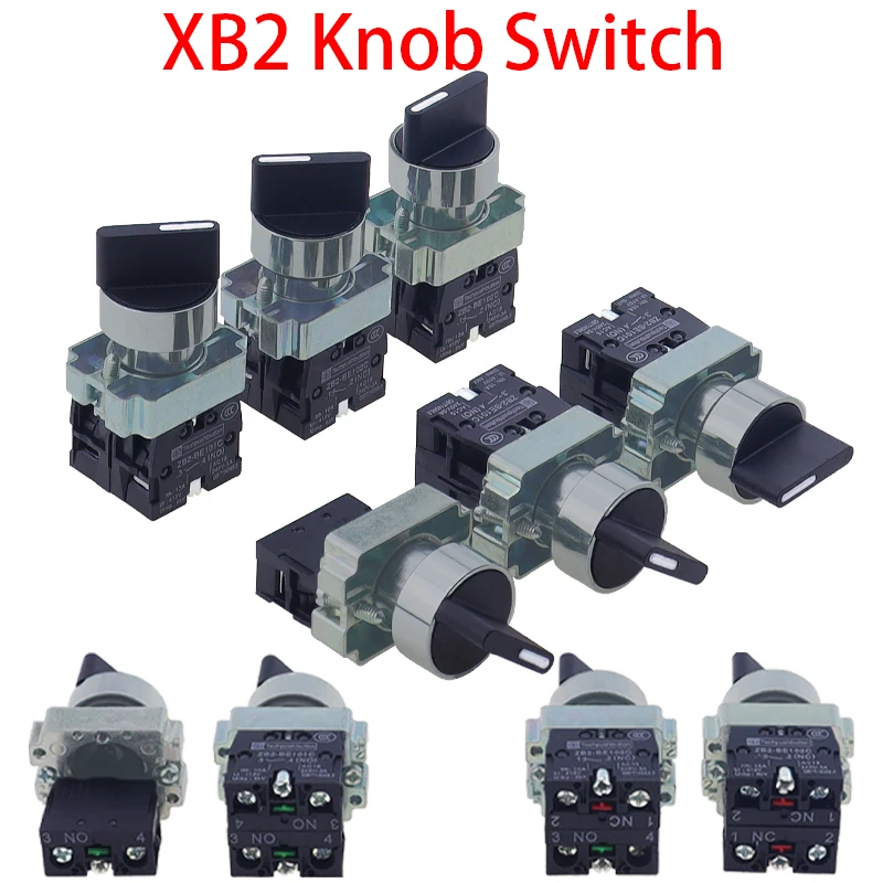 

1PCS 22mm XB2-BD21 BD23 BD25 BD33 BD45 BD53 1NO/2NO/1NO1NC 2/3 position Self locking / self resetting selector Knob switch